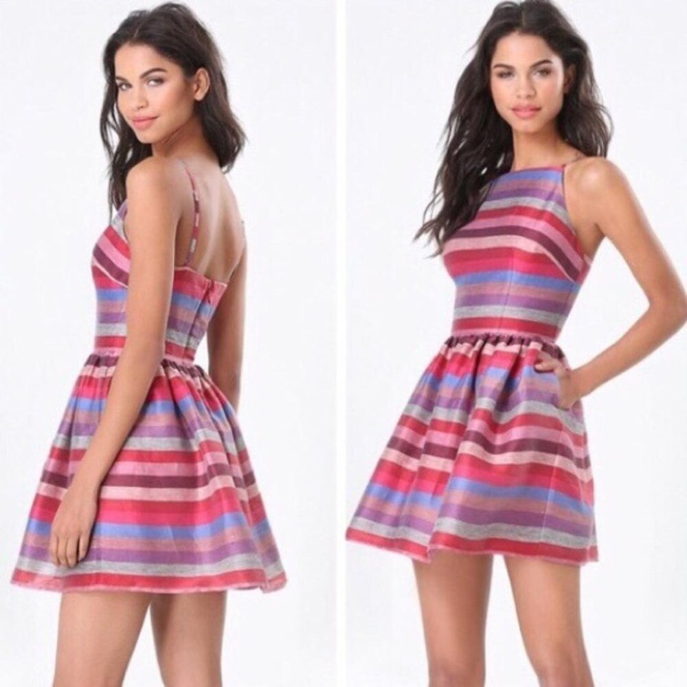 bebe- Janice striped linen mini dress